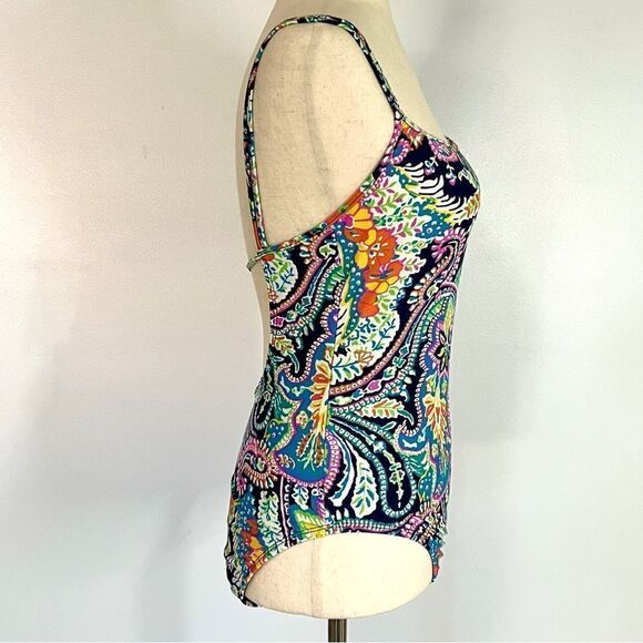 Lauren Ralph Lauren One Piece Paisley Swimsuit 10 Scoop Back Double Straps - Picture 5 of 10